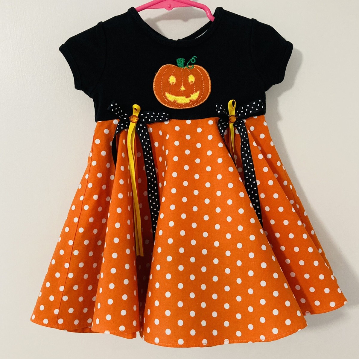 Rare Editions 12 Months Fall Pumpkin Halloween Dress Lined Ribbons Fit And  Flare