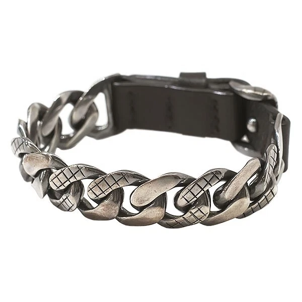 BOTTEGA VENETA Bracciale Braccialetto Intrecciato Argento Pelle Marrone SV925 Italia Autentico