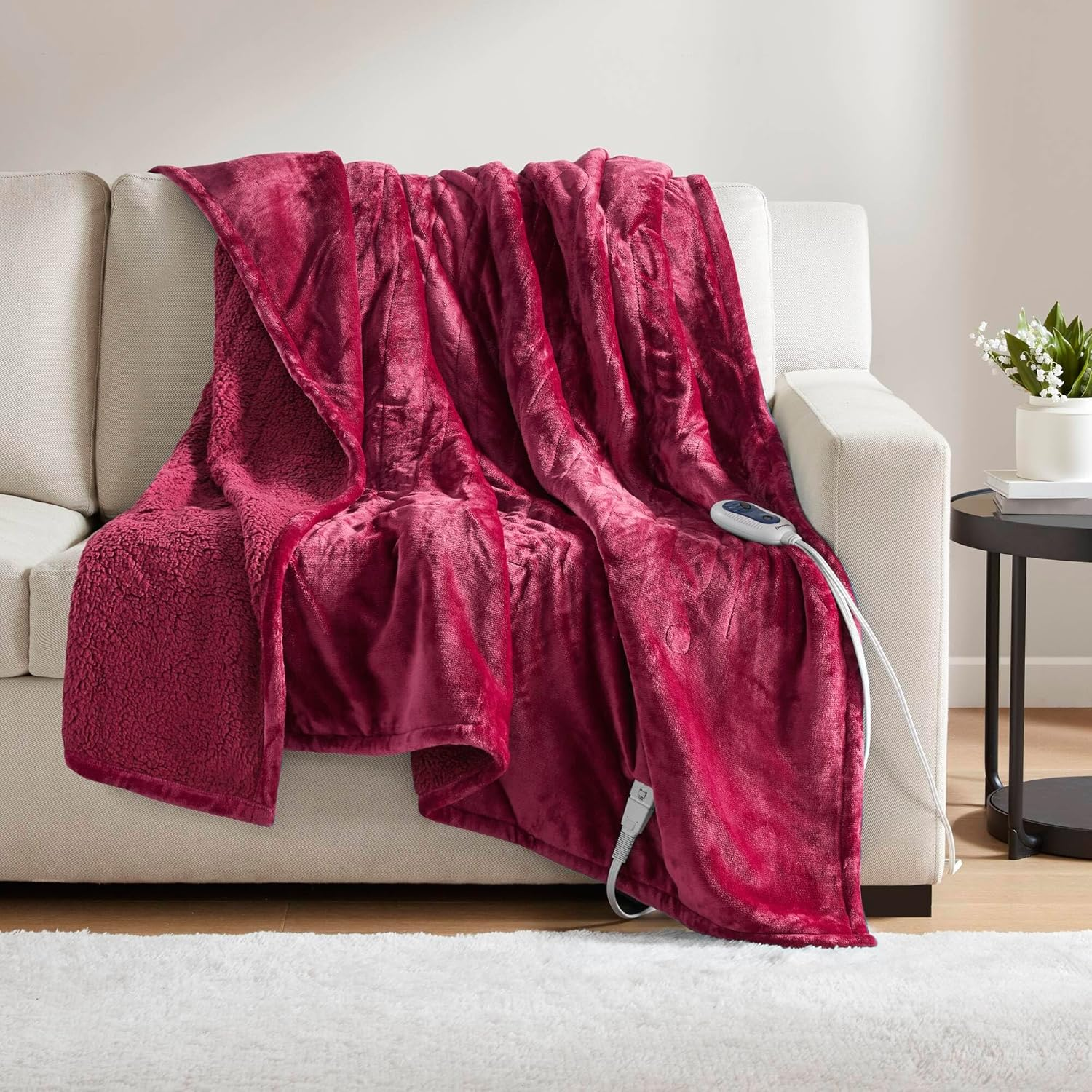 Heated Blanket, Electric Throw Blanket, Soft, Warm, Reversible Plush - Sherpa He