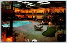 Green Bay Wisconsin~Downtowner Motel Interior~Pool~Man Plays Mini Golf~1960s PC