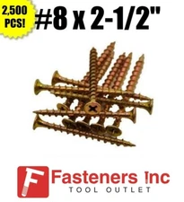 INTERCORP 822CY #8 X 2-1/2" Drywall/Deck Screws Yellow Zinc 2,500 BOX