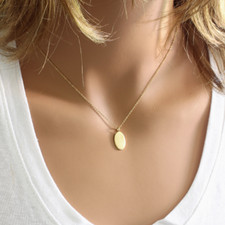 Gold Plated Brushed Oval Pendant Necklace