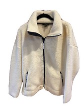 J. Crew Women's Polartec Ivory Sherpa Fleece Mock Neck Full Zip Jacket Pockets M