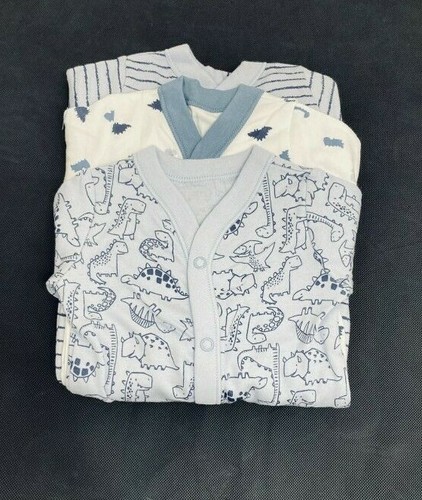 Ex Store Boy 3 Pack Dinosaur Stripe Blue Sleepsuits Age Tiny NB 1 3 Months New - Picture 3 of 3