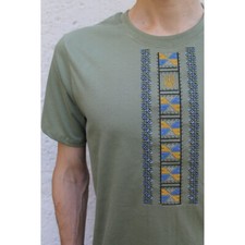 Ukraine embroidered t-shirt men, Tryzub vyshyvanka khaki t-shirt