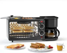 Breakfast Station, Toaster with Frying Pan, Portable Oven Breakfast Maker with C