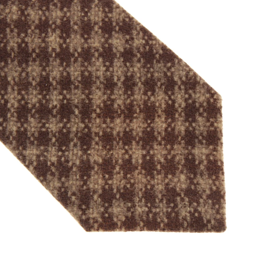 Corbata Kiton nueva sin etiquetas mezcla de lana/seda siete pliegues en marrón/bronceado pata de gallo a cuadros Foto 2 de 4