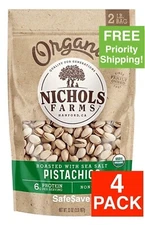 4 PACKS 8 POUNDS Nichols California Organic Pistachios Roasted with Sea Salt