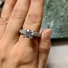 925 Cubic Zirconia Solitaire Engagement Ring Eternity Etched Cutout Band Size 8