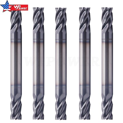 5Pcs 4-Flute Double End Solid Carbide 1/4'' x 1/2'' x 2-1/2'' End Mill AlTiN Coated