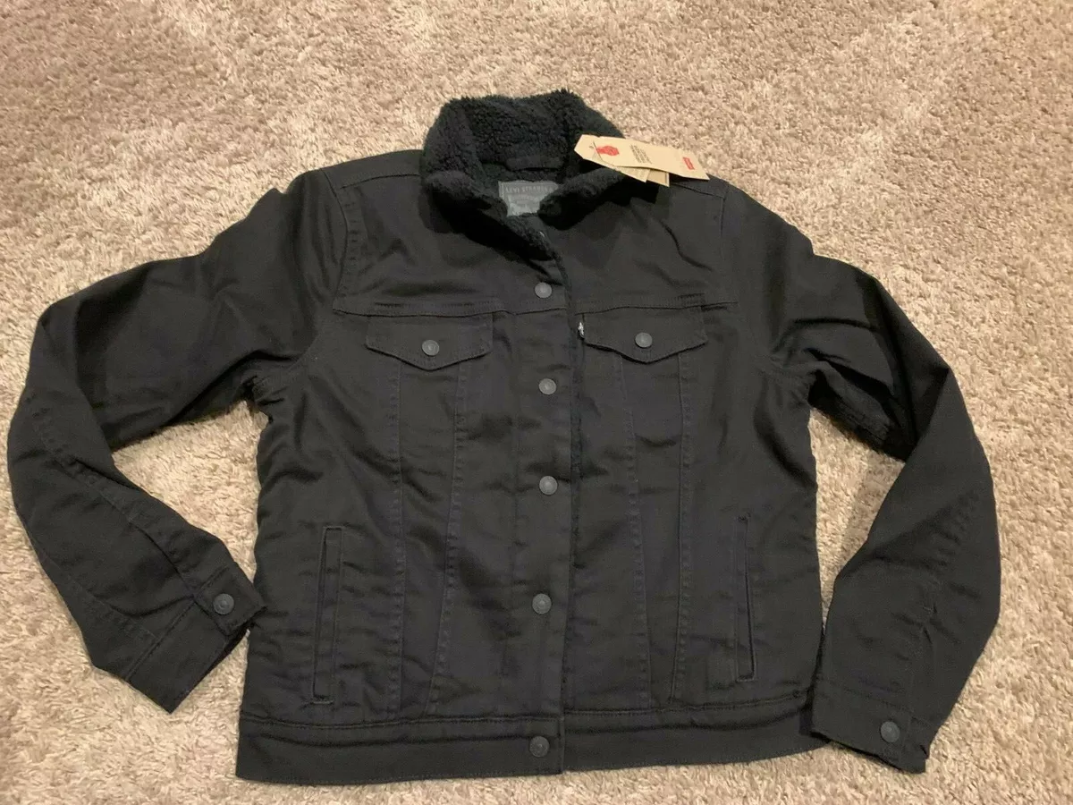 Levi's Women's Original Sherpa Trucker Jacket Black Size Medium NWT RT$98  B22