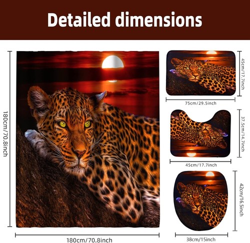 4-Pc Leopard Cheetah Shower Curtain Set - Fade Resistant, Machine Washable Decor - Picture 10 of 10