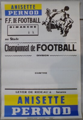 OLD AND RARE ANISETTE PERNOD POSTER SPORT FOOTBALL POSTER 1950s