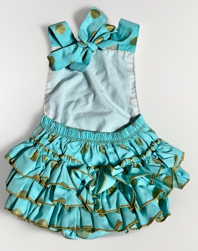 Think Pink Bows Baby Girl Aqua Green & Gold Polka Dots Romper Sz 12 Mo. (57) - Picture 2 of 5