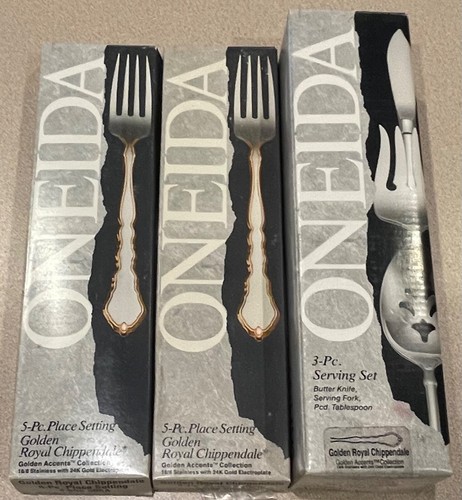 13 PC Oneida Golden Royal Chippendale 5 Piece Place Settings Plus Serving Set - 第 1/2 張圖片