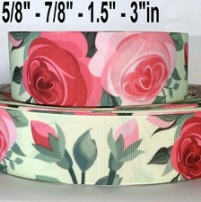 GROSGRAIN RIBBON 5/8, 7/8", 1.5", 3" Flowers Rose Mother's Day Pink Red Printed