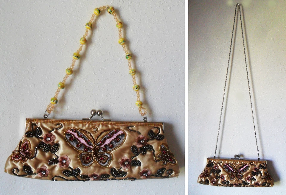 Bolso sin asas X-Body bordado con cuentas 2 correas diferentes mariposa Foto 3 de 4