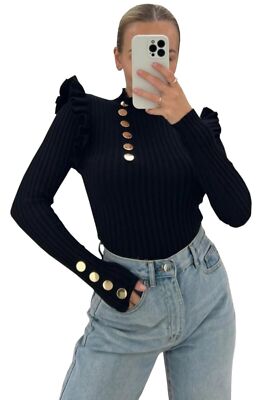 andequal gold button puff sleeve knit - メルカリ gold button puff