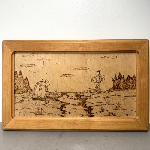 Tom Cramer Oregon Carved Wood Wall Art Hanging 13” x 8” Abstract Nature Scene