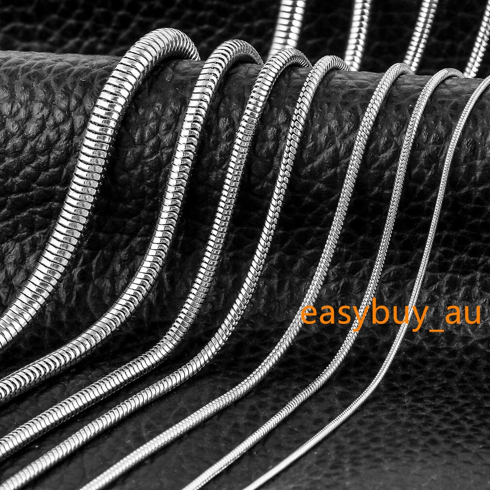 Collar de cadena de serpiente redonda de acero inoxidable de 0,9-8 mm para hombres y mujeres de 7-47"" nunca se desvanecen Foto 3 de 3