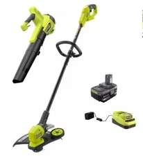Ryobi 18V String Trimmer/Edger & Jet Fan Blower Kit 4Ah Battery & Charger