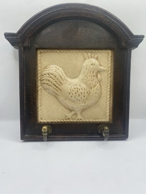 Rustic Pier One Wood Framed Ceramic Chicken Tile Key Holder