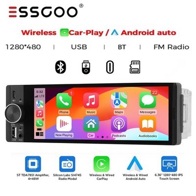 6.36 Inch Single 1 Din Car Stereo Radio Bluetooth CarPlay Touchscreen FM USB-C