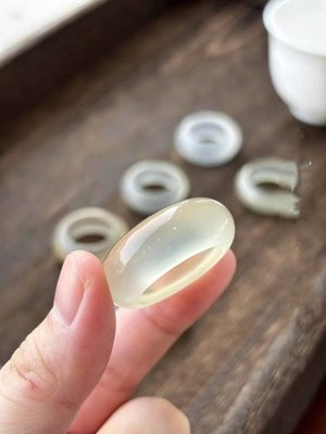 Natural Chalcedony Ring in Donut Shape with Icy Transparency and Moonlight Glow