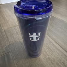 Royal Caribbean Logo Tumbler 16 oz Black Blue Swirl Plastic Cup w Lid