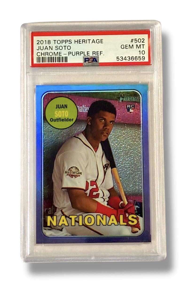 2018 Topps Heritage Juan Soto Rookie Card Chrome Purple Refractor PSA 10