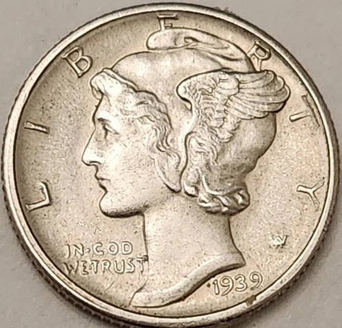 1939-D Mercury Dime – Choice AU/AU+ – Full Bands (FB, See Close-Ups)