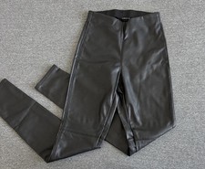 H M Black Faux Leather Ankle Leggings Size 6 Elastic Waist Stretch Women
