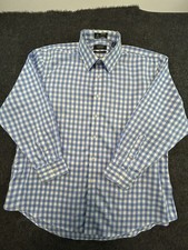 Nordstrom Dress Shirt Mens 17 1/2 Blue Check Cotton Traditional Fit Button-Up L