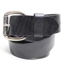 Fossil Belt M Black Leather Floral Laser Cut Silver Tone Etch Roll Bar Buckle