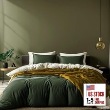 Dark Green Duvet Cover Queen Size, Microfiber Duvet Queen 90x90" Avocado Green