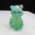 Fenton Willow Green Satin GSE Palm Trees Hand Painted Sitting Bear 2002 W135