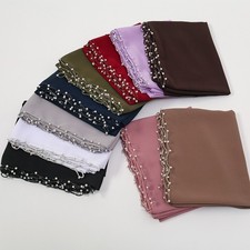 Muslim Women Chiffon Pearl Headscarf Islamic Hijab Turban Shawl Stoles Headwrap