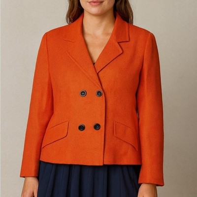 CARLISLE Woven Blazer US 10 UK 12 100% Raw Silk Lined Double Breasted Pockets