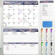 Dry Erase Magnetic Calendar for Refrigerator 3 Pack - Monthly Weekly Daily