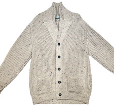 Aran Crafts L Men  s Oatmeal Fleck Ireland Cardigan 100 Merino Wool Knit Sweater