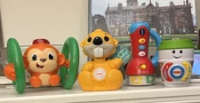 Lot Of 4 Infant:toddler Toys  Flash Light Monkey link Beaver Coffee  All Work.