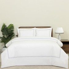 White Duvet Cover Luxury Hotel-Quality 100 Cotton Sateen T300 Embroidered Du...