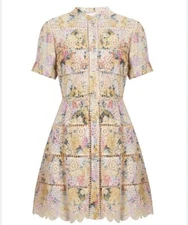 Zimmermann Valour Hydrangea-print Cotton Dress in Light Yellow Sz 3