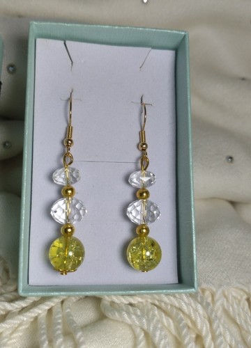 Boucles d'oreilles couleur jaune clair, blanc clair et or boîte gratuite 429 - Photo 1/6