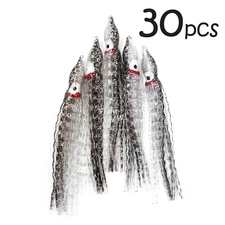 30pcs Fish WOW! 5" Squid Skirt Black Crystal Octopus Hoochies Crinkle soft Lures