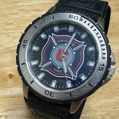 Game Time Veteran Series Chicago Fire Quartz Watch Men Silver Black New Battery