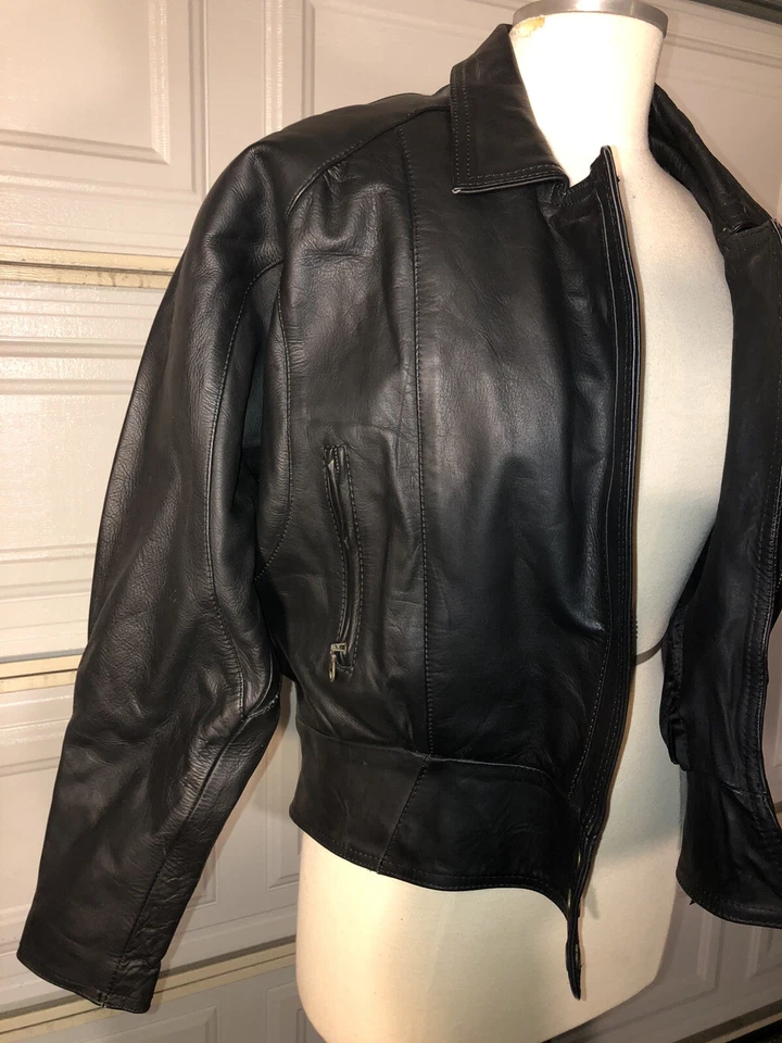 Chaqueta de cuero CROMADA VINTAGE moto negra turismo mujer talla 10 ¡¡¡NUEVA CON ETIQUETAS!!!! Foto 4 de 4