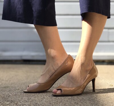 Lanvin Pumps Shoes Made in Italy Patent Leather Open Toe Heels Size 40
