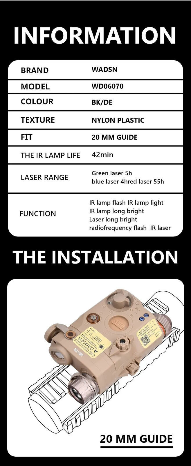 Tactical PEQ 15 IR Illuminator Red Green Blue IR Laser Aiming Sight ...