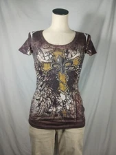 Buckle Daytrip Shirt Gray Silver Gold Short Sleeve Women's Small 14112PC